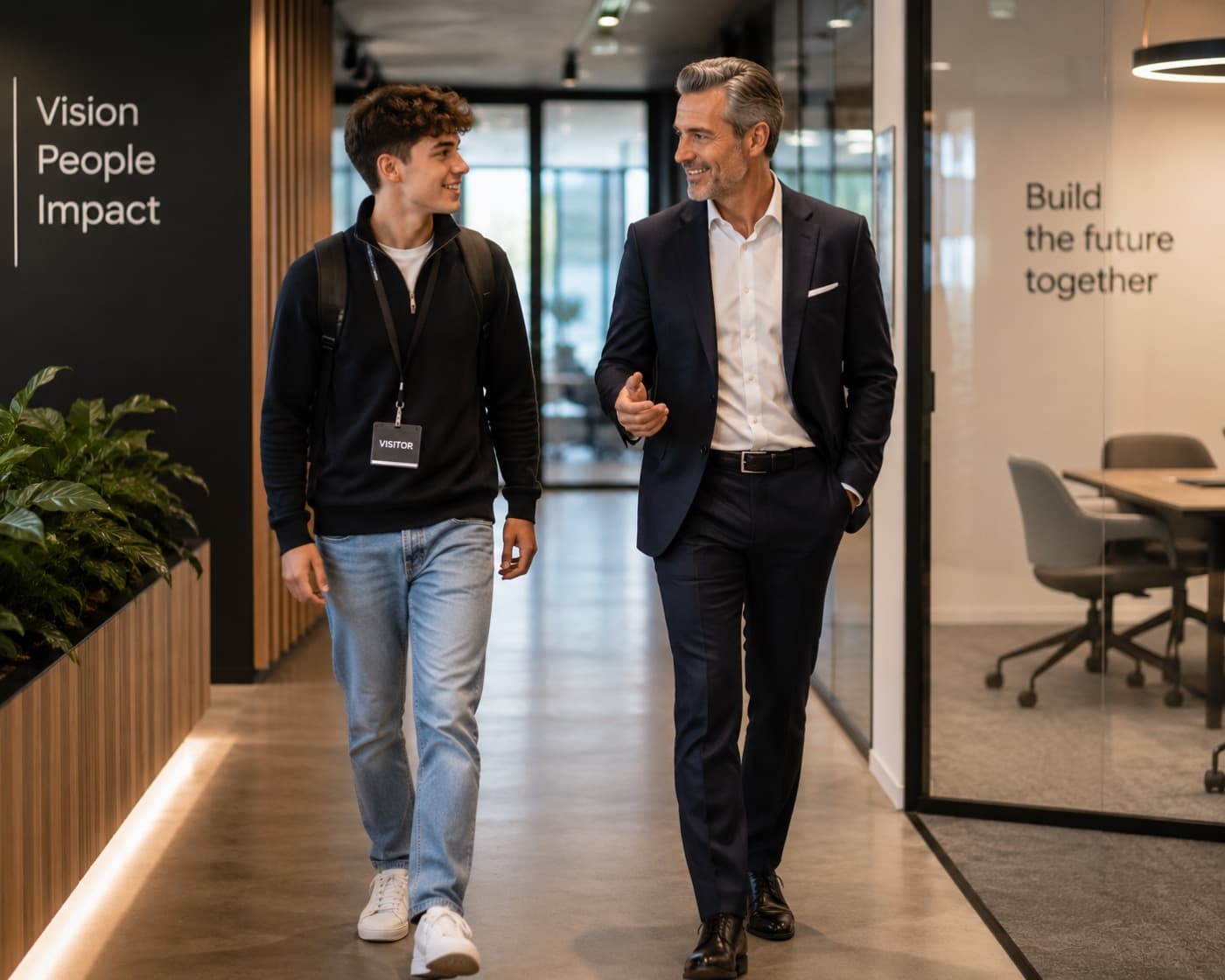 Een jongere loopt mee op kantoor met een ervaren professional